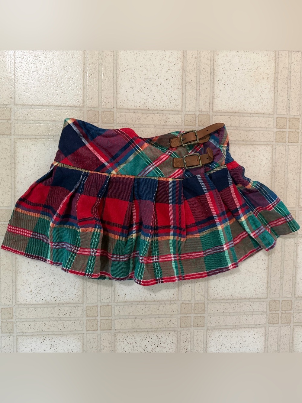 Ralph Lauren Pleated Plaid Wrap Skirt with Buckle Detail Girls 4T